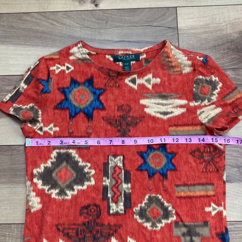 Lauren Ralph Lauren Aztec prin short sleeve tshirt. Size S petite - Picture 3 of 6